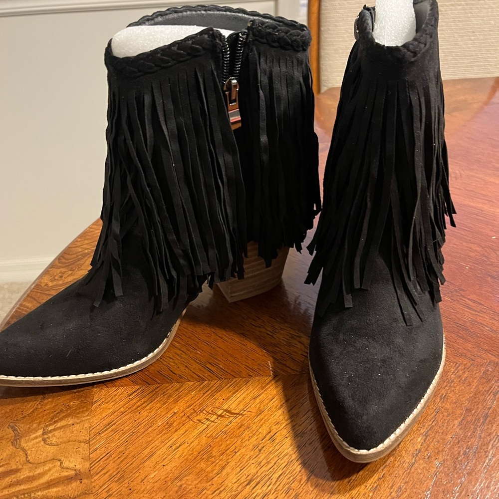 Black Fringe Ankle Booties with Western Flair